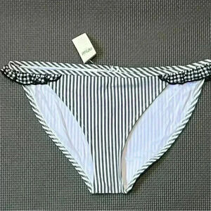 Aerie Bikini Bottom Women S Black White Stripe Gingham Ruffle Full Coverage NWT‎